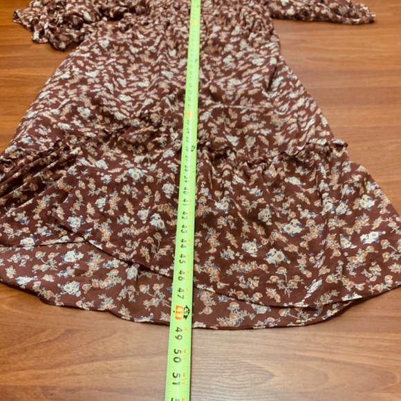 Victorian boho v-neck ruffled gypsy maxi brown burgundy floral western dress - Picture 11 of 14